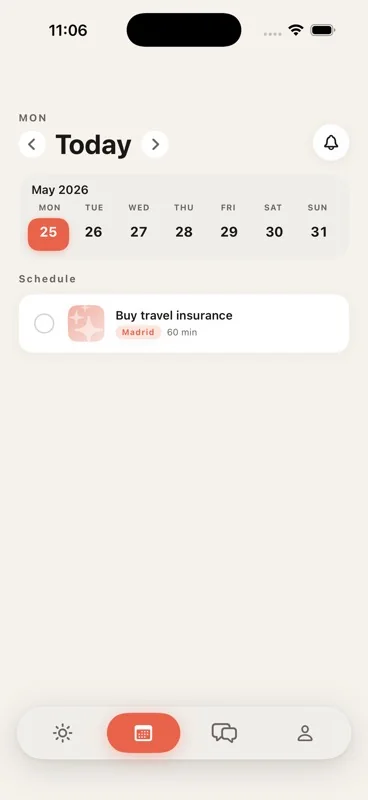 Today view with mini calendar and scheduled task