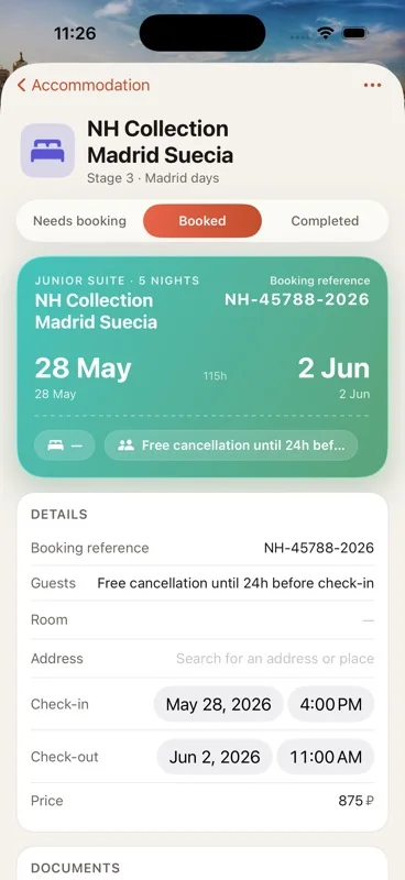 Hotel booking detail with state pipeline and details