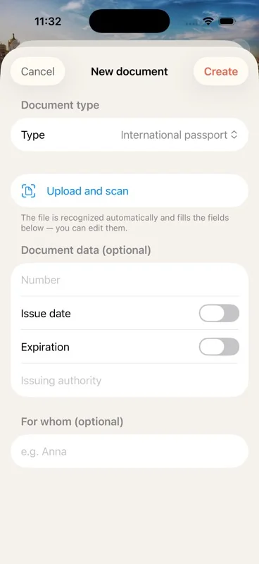 New document sheet with Upload and scan button